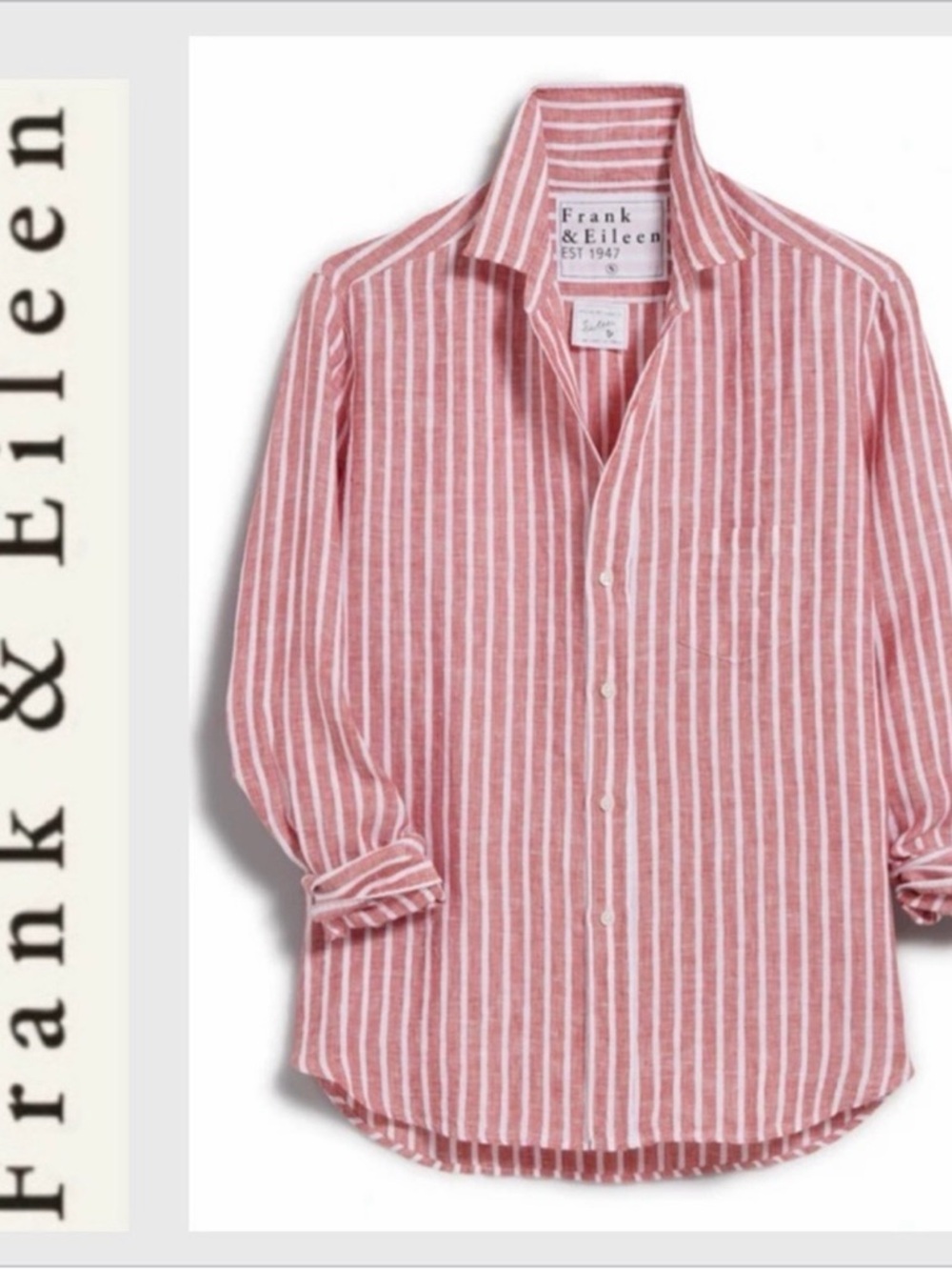 Frank & Eileen Rose and White Striped Linen Button-Down